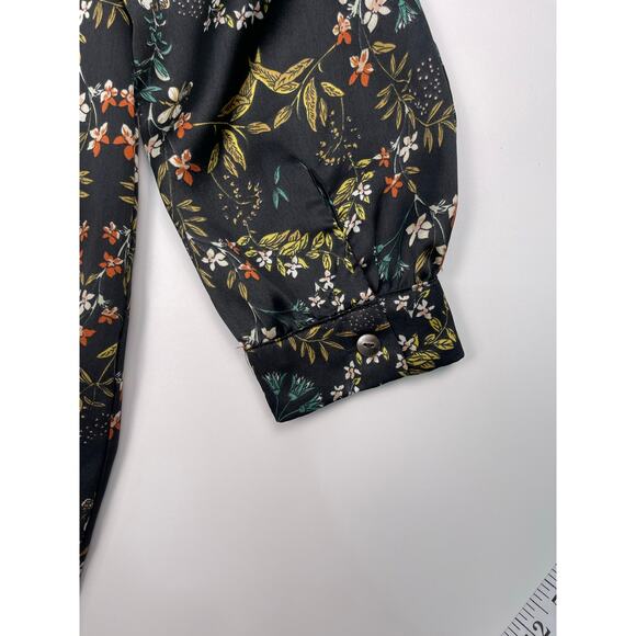 Mo:Vint Black Floral Long Sleeve Dress Size Medium Elegant & Feminine - Picture 5 of 10
